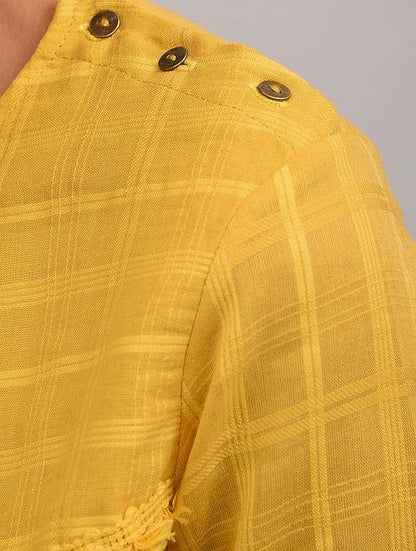 Yellow Asymmetrical Cotton Top with Tassels Top The Neem Tree Sonal Kabra Buy Shop online premium luxury fashion clothing natural fabrics sustainable organic hand made handcrafted artisans craftsmen