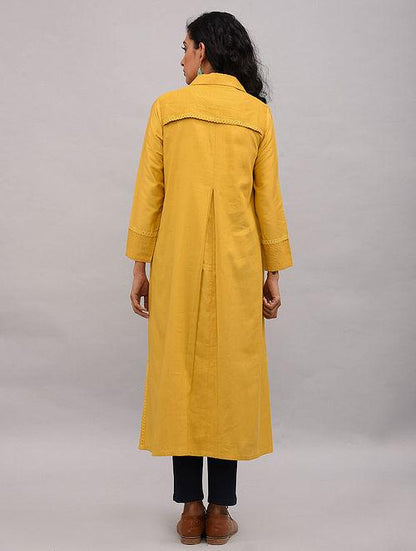 Yellow Box Pleat Cotton Silk Jacket Dress The Neem Tree Sonal Kabra Buy Shop online premium luxury fashion clothing natural fabrics sustainable organic hand made handcrafted artisans craftsmen