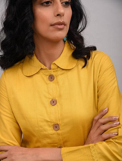 Yellow Box Pleat Cotton Silk Jacket Dress The Neem Tree Sonal Kabra Buy Shop online premium luxury fashion clothing natural fabrics sustainable organic hand made handcrafted artisans craftsmen