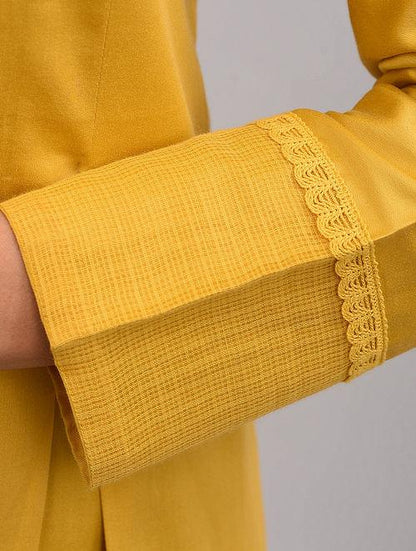 Yellow Box Pleat Cotton Silk Jacket Dress The Neem Tree Sonal Kabra Buy Shop online premium luxury fashion clothing natural fabrics sustainable organic hand made handcrafted artisans craftsmen