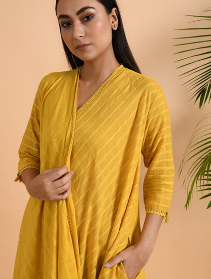 Yellow Cotton Dobby Jacket Jacket dress The Neem Tree Sonal Kabra Buy Shop online premium luxury fashion clothing natural fabrics sustainable organic hand made handcrafted artisans craftsmen