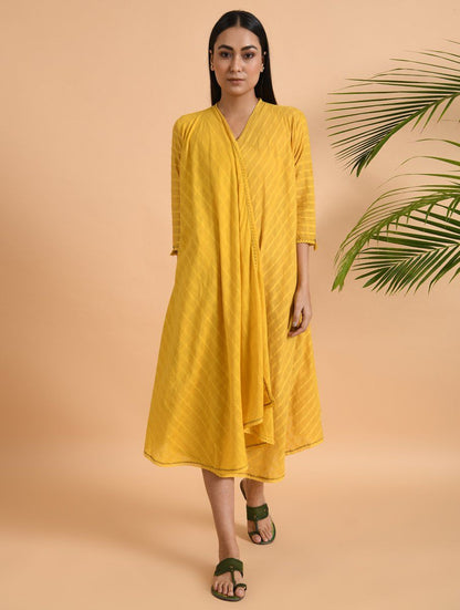 Yellow Cotton Dobby Jacket Jacket dress The Neem Tree Sonal Kabra Buy Shop online premium luxury fashion clothing natural fabrics sustainable organic hand made handcrafted artisans craftsmen