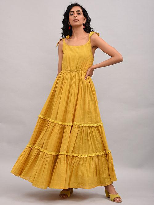 Lemon Yellow Organza Maxi Dress – Indian Rani