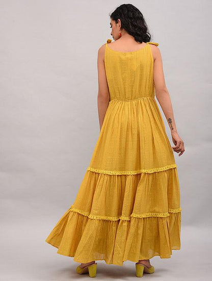 Yellow Cotton Maxi Dress Dress The Neem Tree Sonal Kabra Buy Shop online premium luxury fashion clothing natural fabrics sustainable organic hand made handcrafted artisans craftsmen