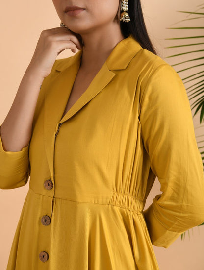 Yellow Cotton Silk Jacket Dress Dress The Neem Tree Sonal Kabra Buy Shop online premium luxury fashion clothing natural fabrics sustainable organic hand made handcrafted artisans craftsmen