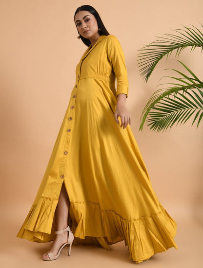 Yellow Cotton Silk Jacket Dress Dress The Neem Tree Sonal Kabra Buy Shop online premium luxury fashion clothing natural fabrics sustainable organic hand made handcrafted artisans craftsmen