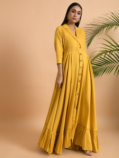 Yellow Cotton Silk Jacket Dress Dress The Neem Tree Sonal Kabra Buy Shop online premium luxury fashion clothing natural fabrics sustainable organic hand made handcrafted artisans craftsmen