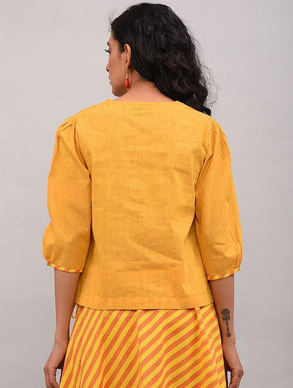 Yellow Cotton Top Top The Neem Tree Sonal Kabra Buy Shop online premium luxury fashion clothing natural fabrics sustainable organic hand made handcrafted artisans craftsmen