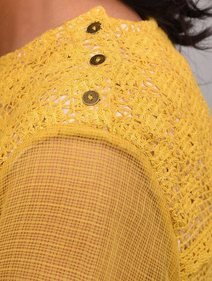 Yellow Lace Trimmed Kota Dress Dress The Neem Tree Sonal Kabra Buy Shop online premium luxury fashion clothing natural fabrics sustainable organic hand made handcrafted artisans craftsmen