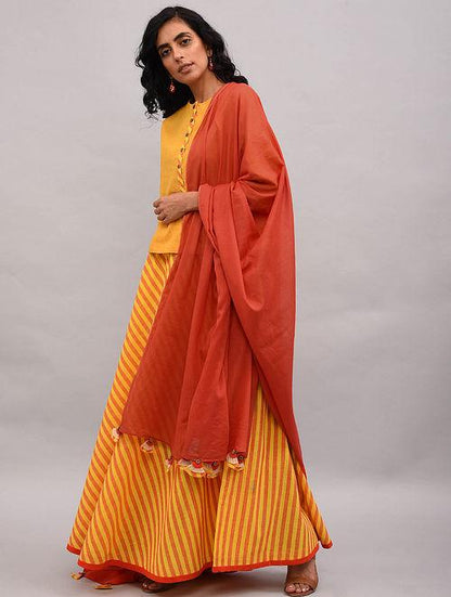 Yellow Orange Cotton Skirt Skirt The Neem Tree Sonal Kabra Buy Shop online premium luxury fashion clothing natural fabrics sustainable organic hand made handcrafted artisans craftsmen