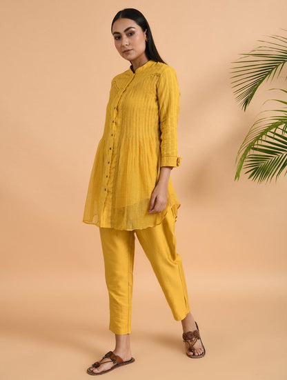 Yellow Pants Pants The Neem Tree Sonal Kabra Buy Shop online premium luxury fashion clothing natural fabrics sustainable organic hand made handcrafted artisans craftsmen