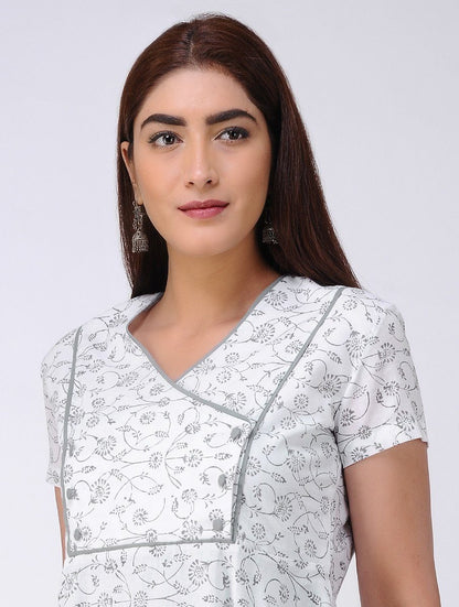 Yoke dress-Grey Dress The Neem Tree Sonal Kabra Buy Shop online premium luxury fashion clothing natural fabrics sustainable organic hand made handcrafted artisans craftsmen