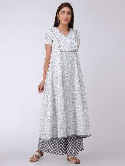 Yoke dress-Grey Dress The Neem Tree Sonal Kabra Buy Shop online premium luxury fashion clothing natural fabrics sustainable organic hand made handcrafted artisans craftsmen