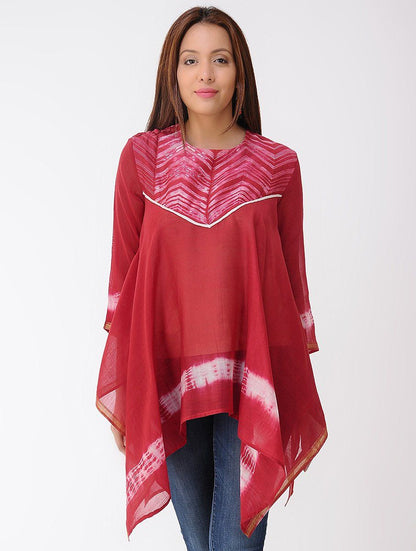 Zigzag drape top - Red Top Sonal Kabra Sonal Kabra Buy Shop online premium luxury fashion clothing natural fabrics sustainable organic hand made handcrafted artisans craftsmen