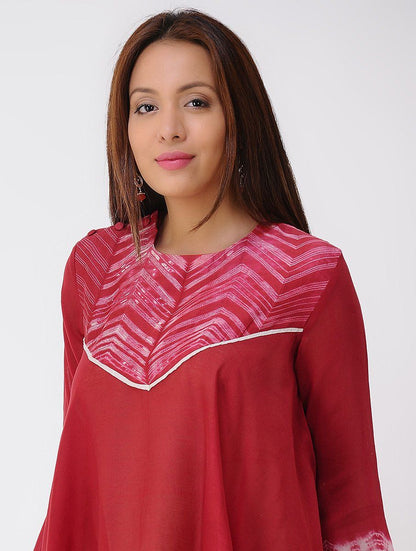 Zigzag drape top - Red Top Sonal Kabra Sonal Kabra Buy Shop online premium luxury fashion clothing natural fabrics sustainable organic hand made handcrafted artisans craftsmen